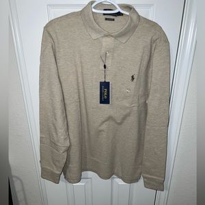 Polo Ralph Lauren, tan colored, custom slim fit, size Large long sleeve polo